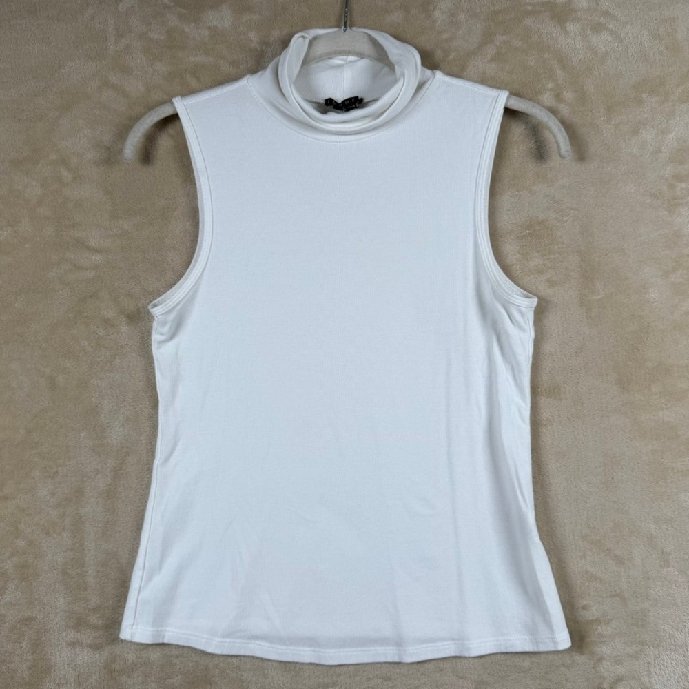 Theory Wendel White Ribbed Viscose Sleeveless Turtleneck Top Womens Size M